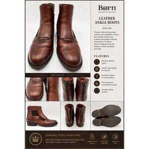 Born Mens Brown Leather Rear Zip Ankle Boots Round Toe Gored Booties